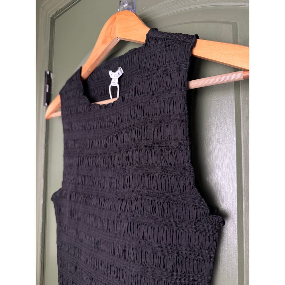 NWT Pistola Phoebe Crew Neck Ruffle Hem Smocked Sleeveless Tank Top Black Small - Picture 2 of 7